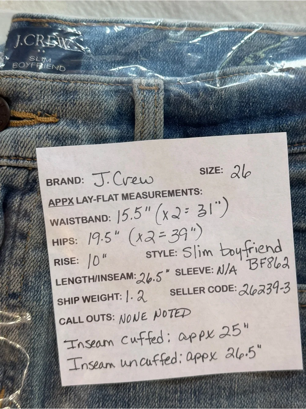 J.Crew Slim Boyfriend Jeans BF862 Raw Hem Faded Med Wash (26)